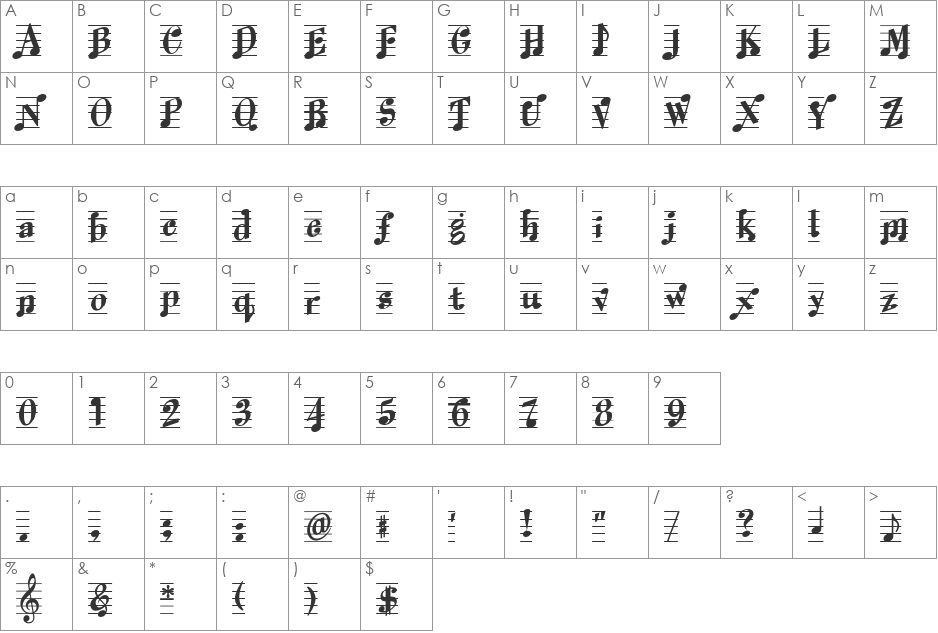 Melody Maker font character map preview