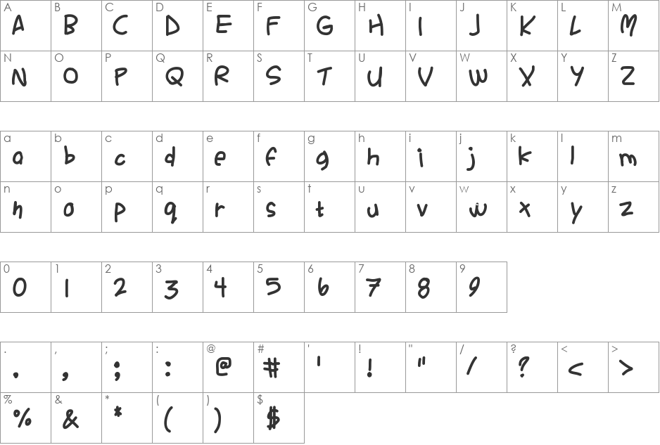 Ackident font character map preview