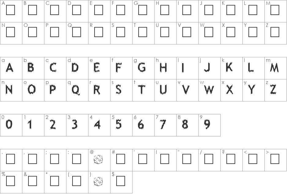 Melting font character map preview