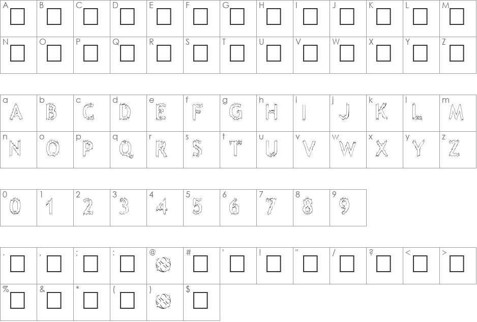 Melting Outline font character map preview