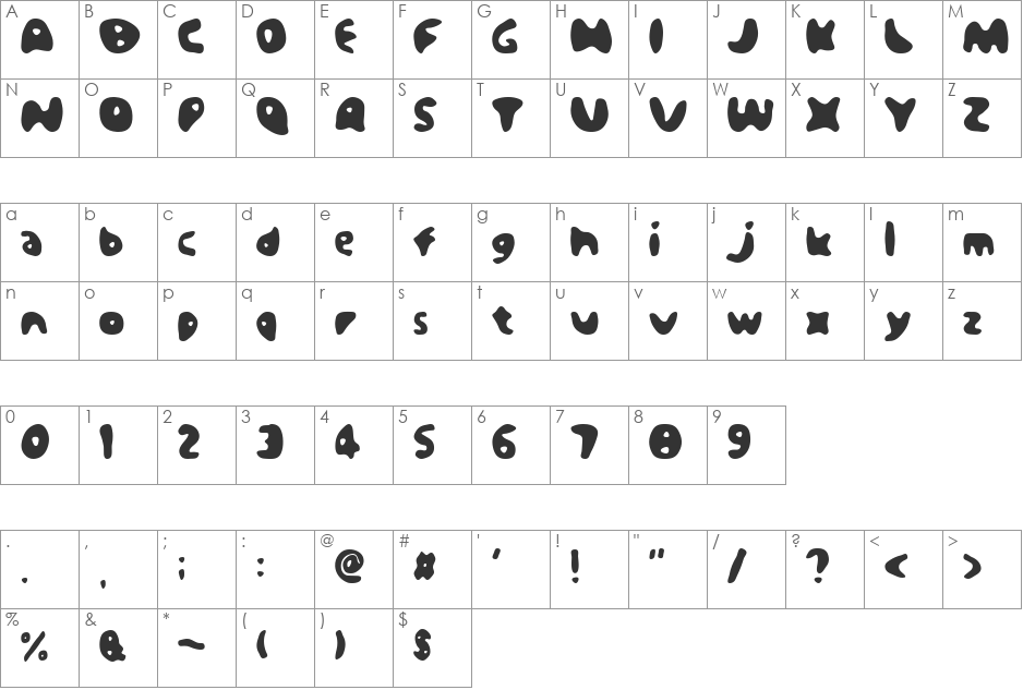 MeltThreeLvAl font character map preview
