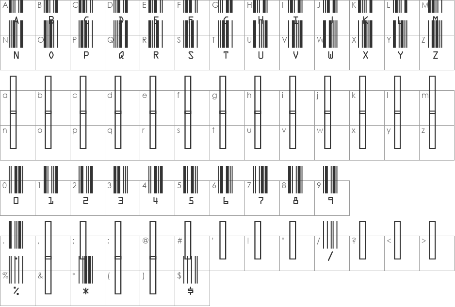 Meme Code 39 HR font character map preview
