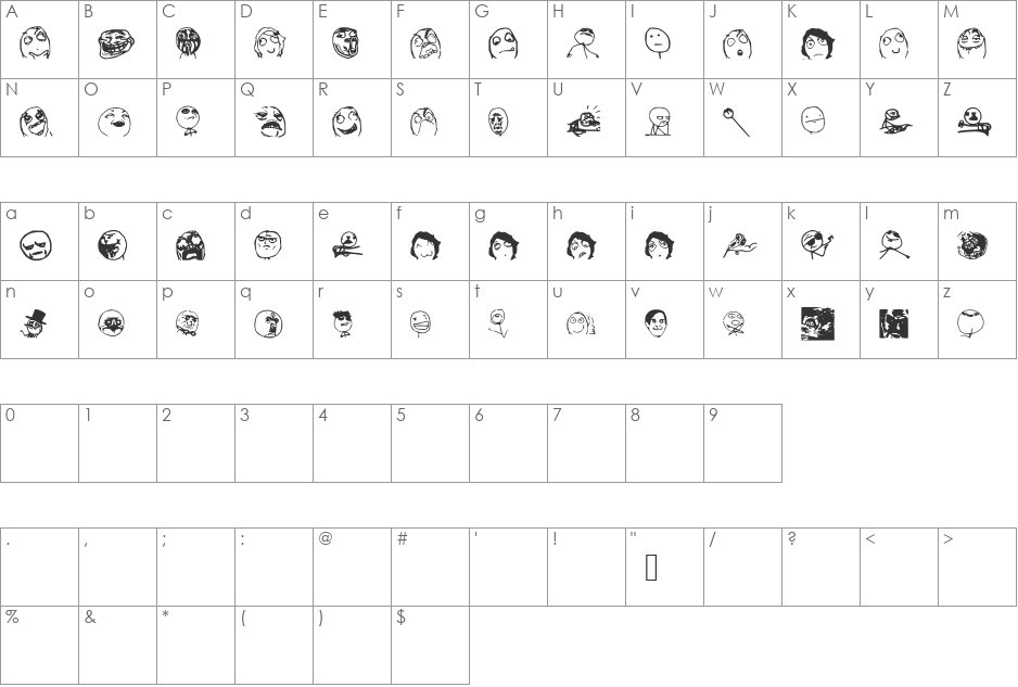 Memefont2 font character map preview