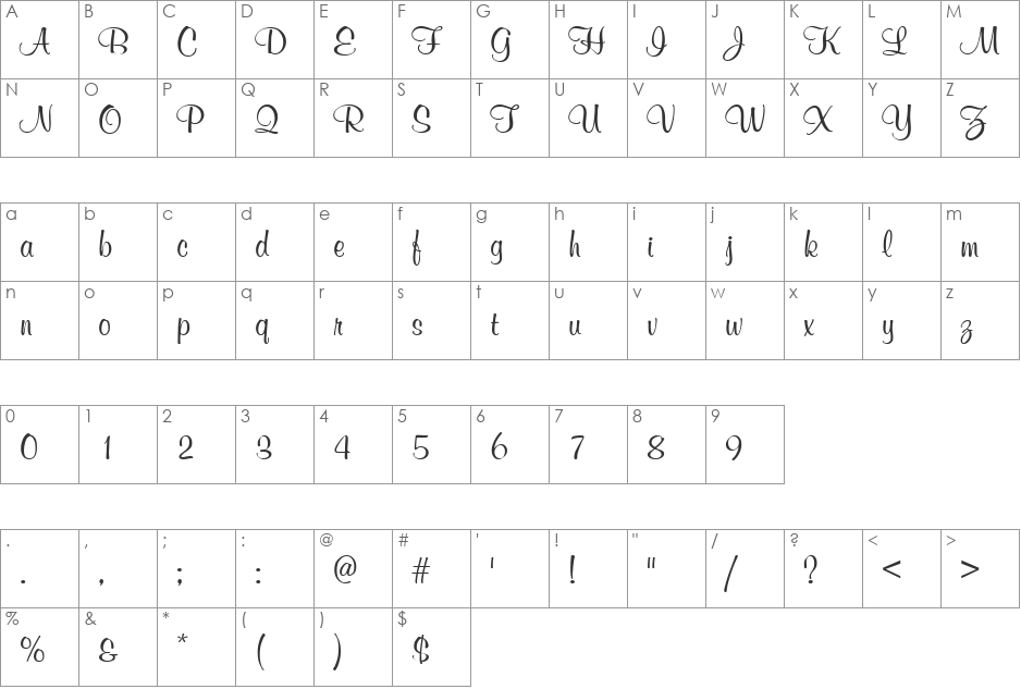 Memento font character map preview