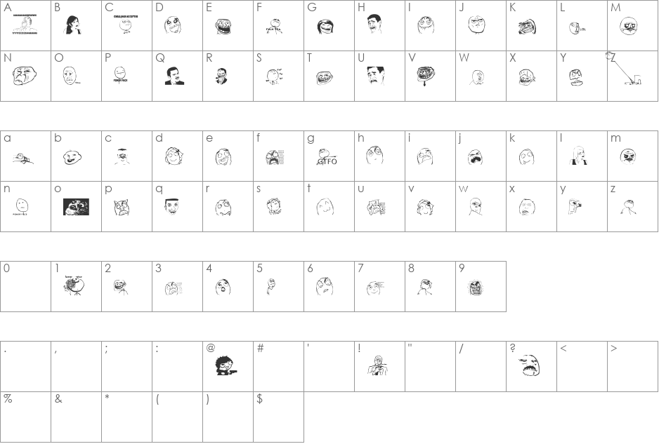 Memetica - Teste 1 font character map preview