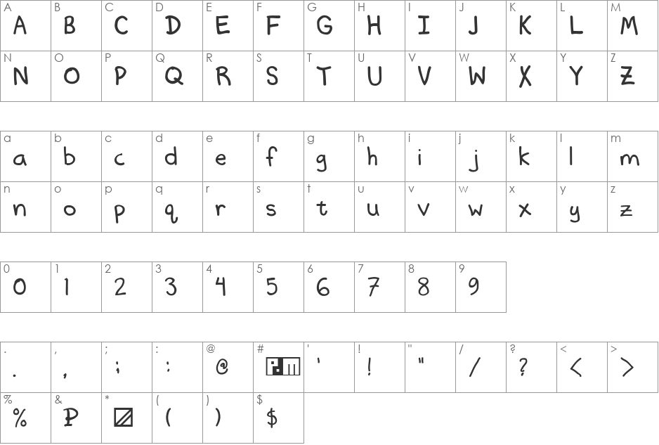 Memo2Self font character map preview