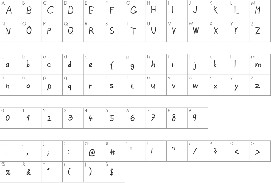 Memoria vestri font character map preview