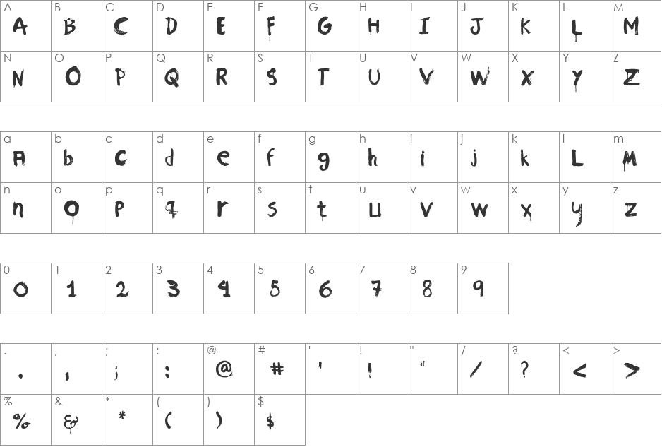 Memory of War Beta 1 font character map preview