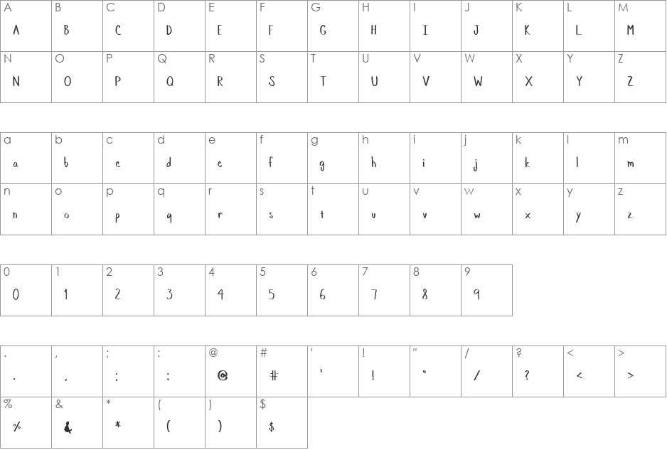 Memos Hand font character map preview
