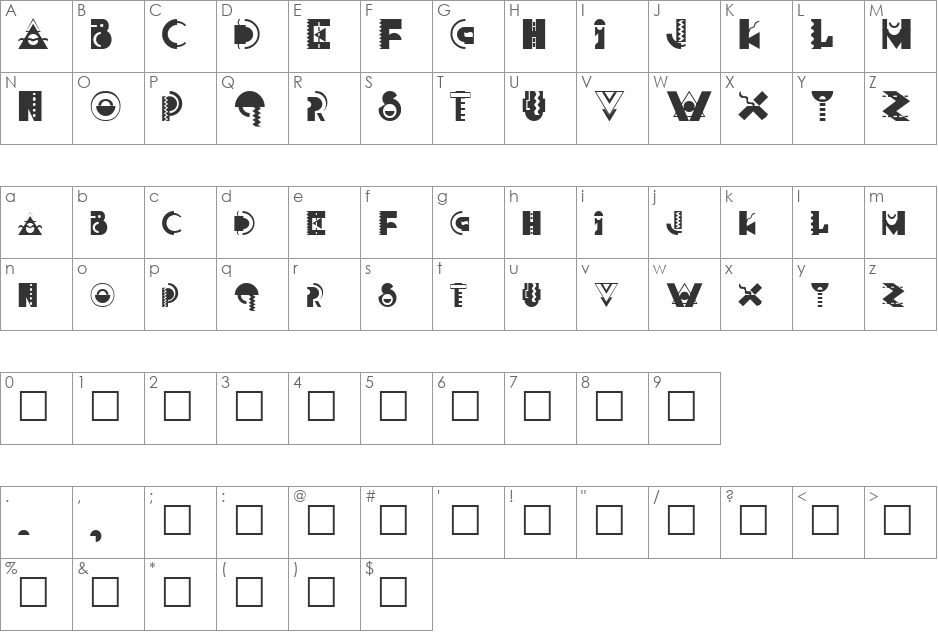 MemphisDisplay font character map preview