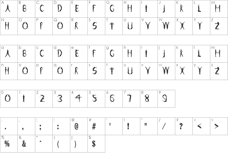 Men in Black font character map preview