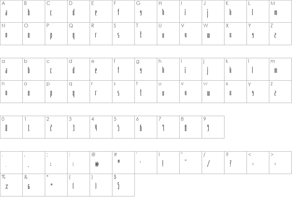 MEN'S COSME font character map preview
