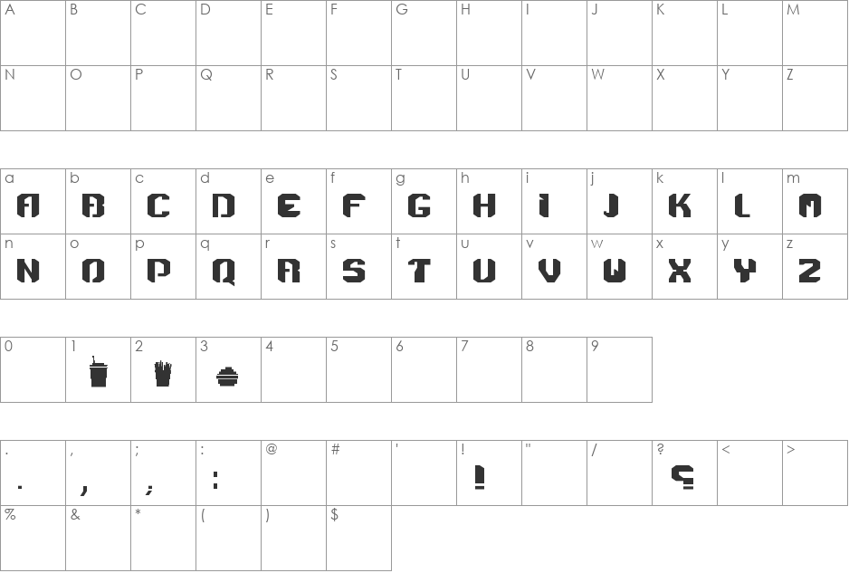 Menace font character map preview
