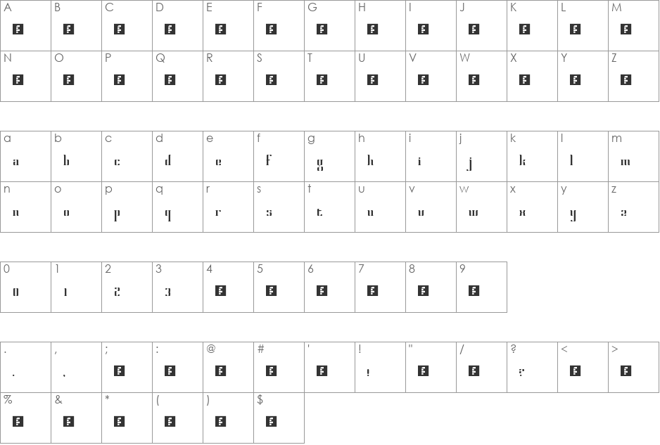 Mendez font character map preview