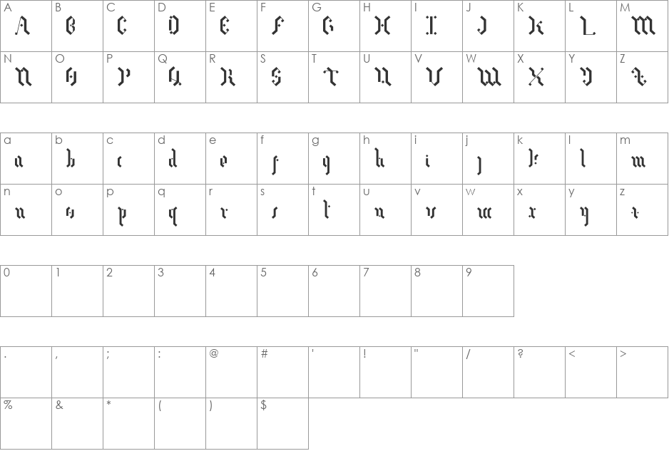 Mene font character map preview