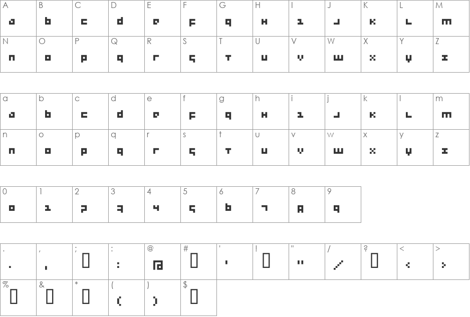 Menee font character map preview