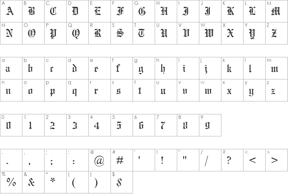 MEngraversOldEnglish font character map preview