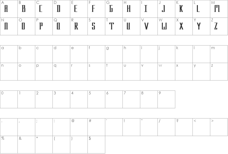 Menhir font character map preview