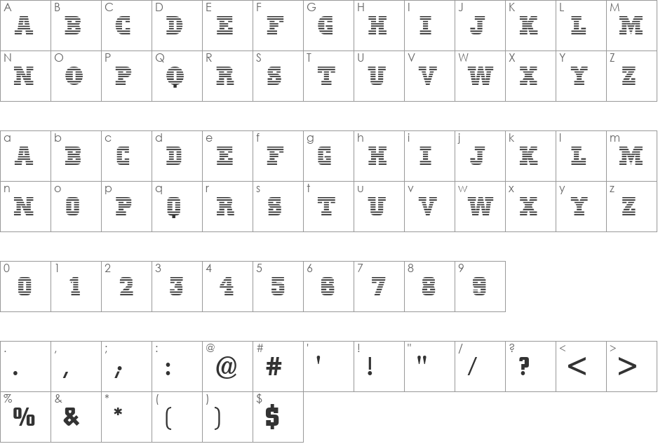 MeninBlue font character map preview