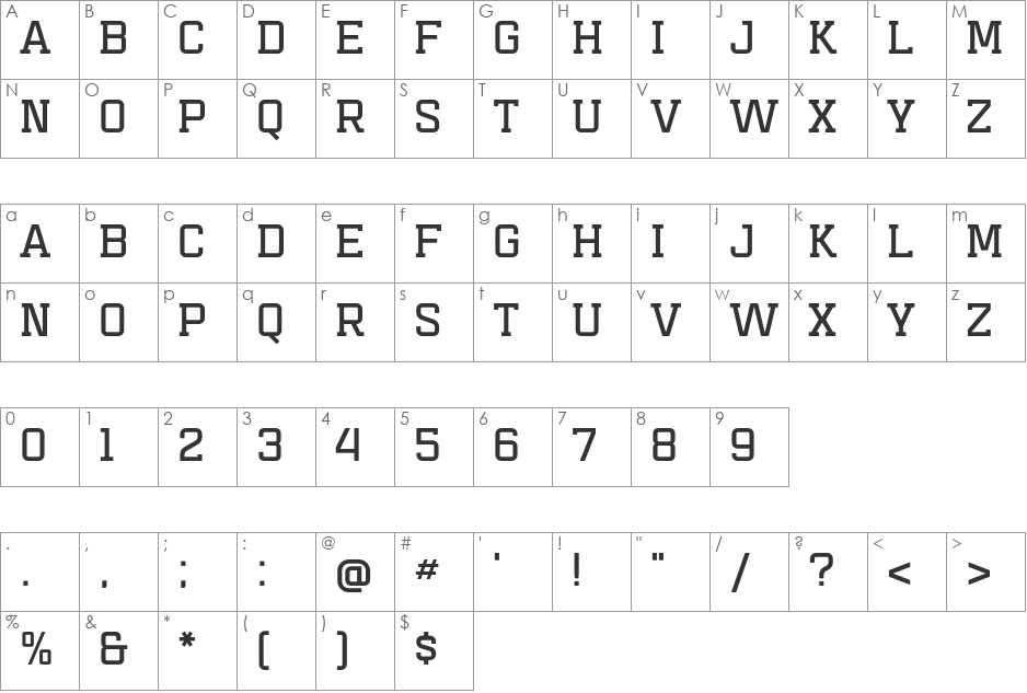 Mensura Slab Titling font character map preview