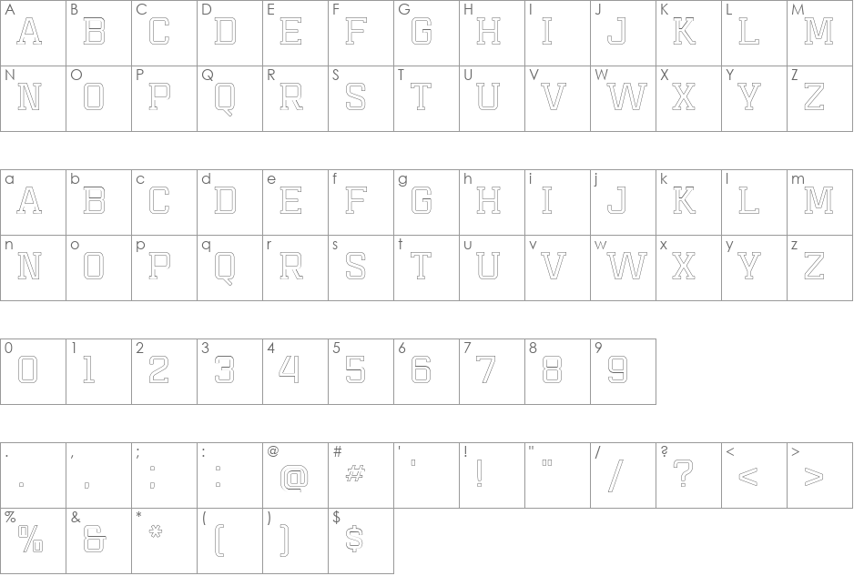 Mensura Slab Titling font character map preview