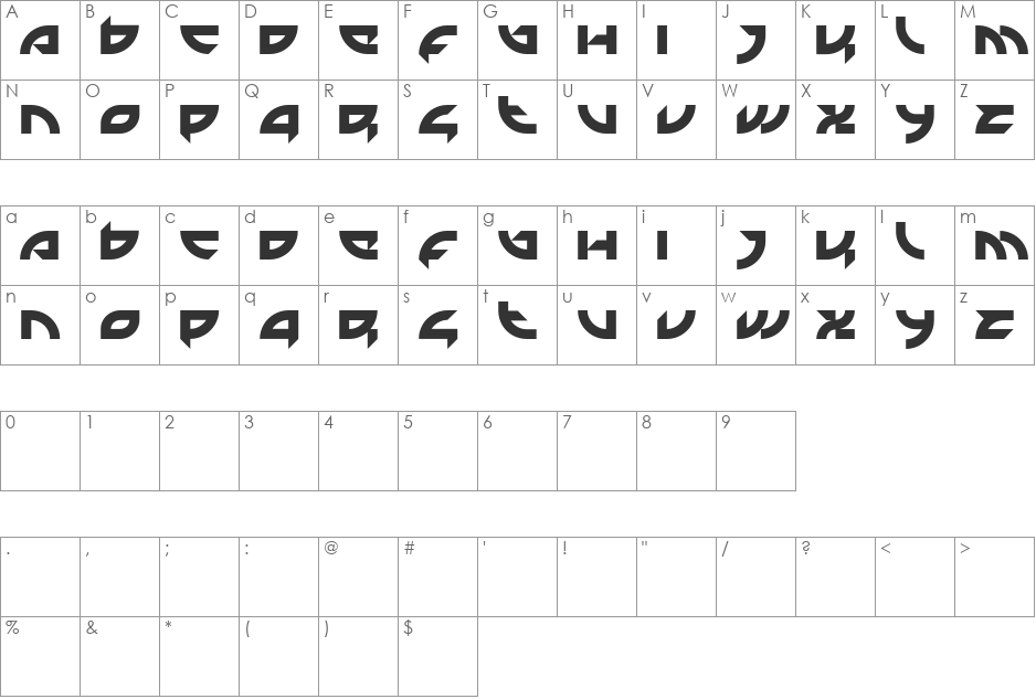 Mercenary font character map preview