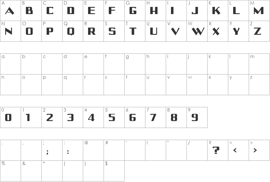 Merchantry font character map preview