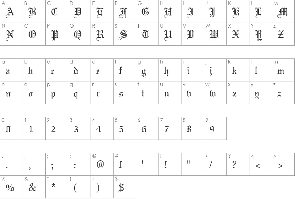 Meriage font character map preview