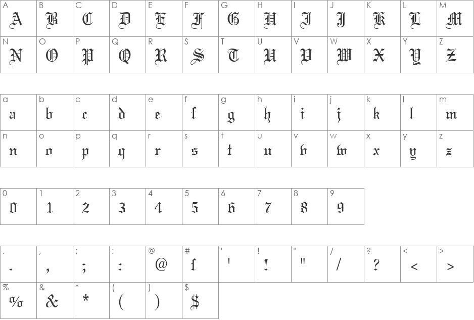 Meriage DB font character map preview