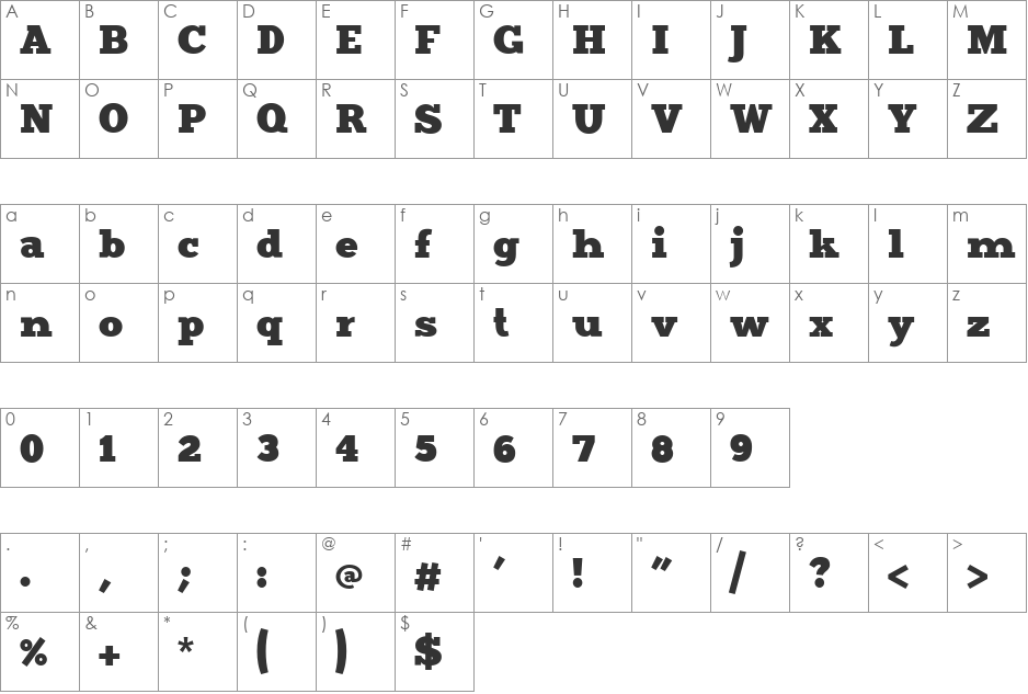 Merit font character map preview