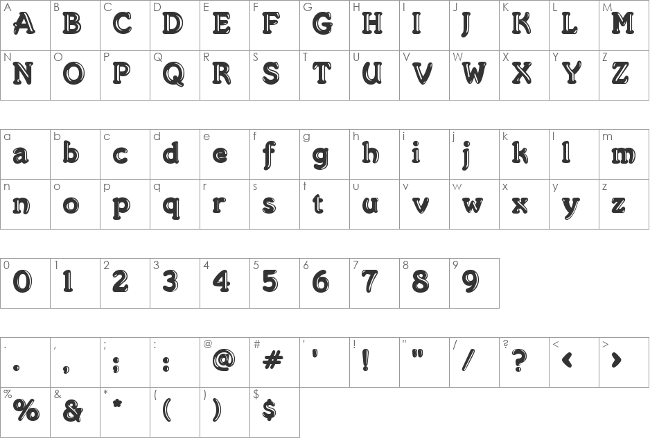 Merkin font character map preview