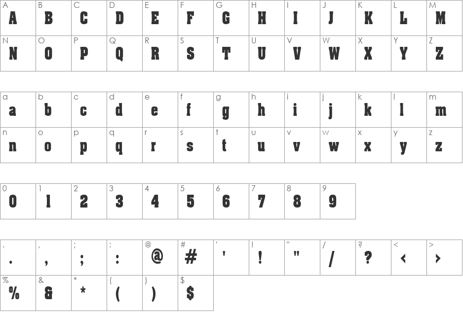 AcklinCondensed font character map preview