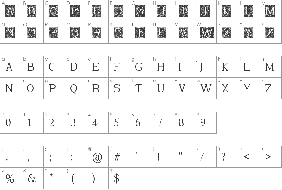 Merlot font character map preview