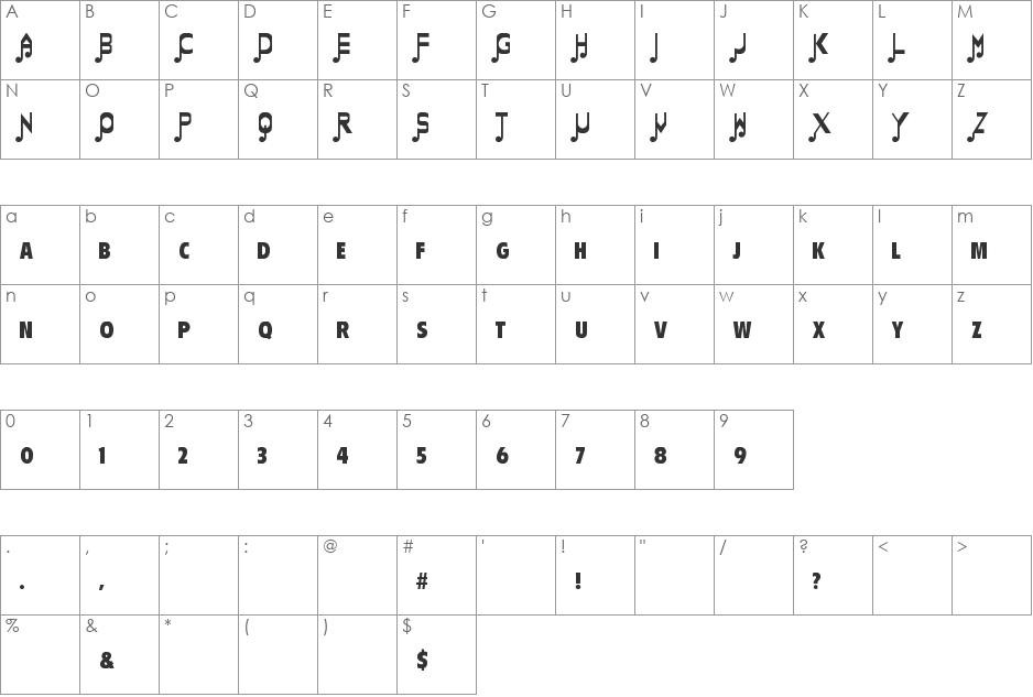 Merrie Melodies font character map preview