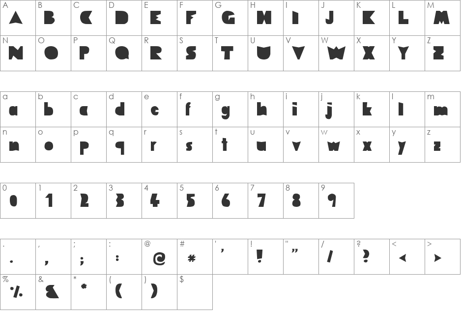 Merrily font character map preview