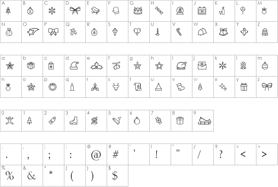 Merry Christmas Go font character map preview