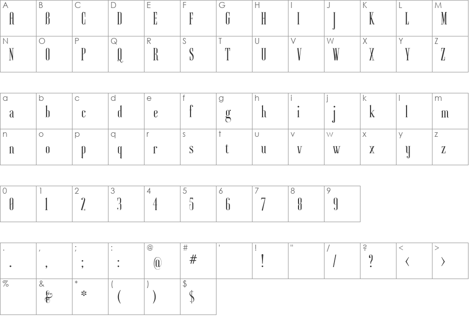 Ayres font character map preview