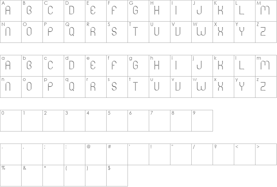 Mers Shadow font character map preview