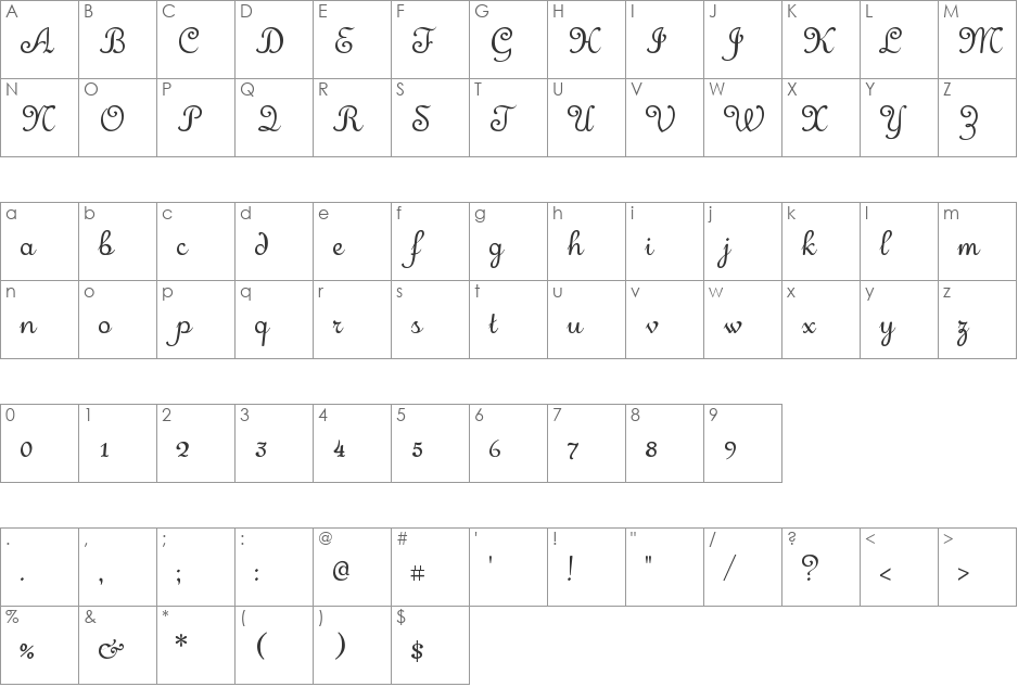 Merveille font character map preview
