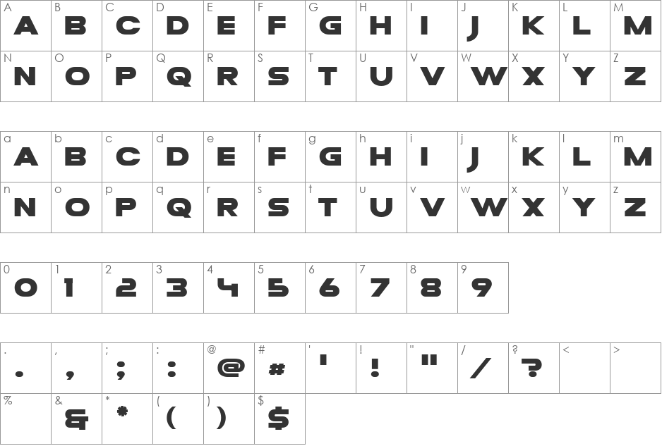 Mesa Grande font character map preview