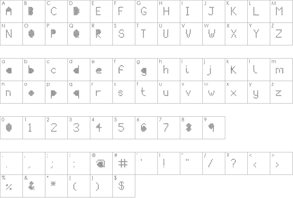 Mesh Stitch font character map preview