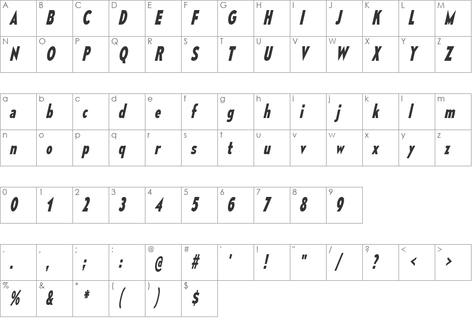 Mesmerize Cd Rg font character map preview