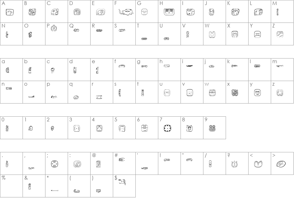 MesoAmerica font character map preview