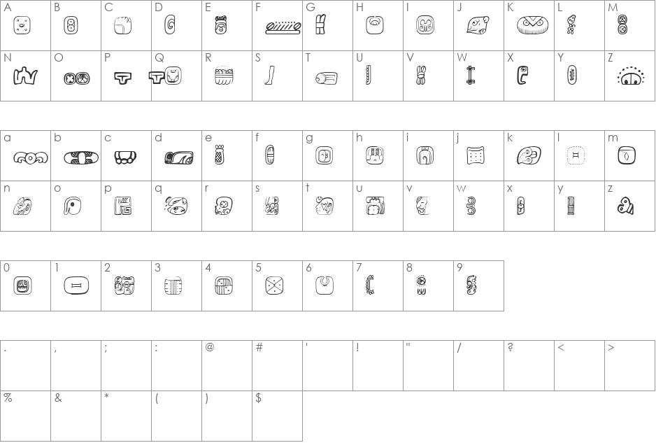 MesoAmerica Dings font character map preview