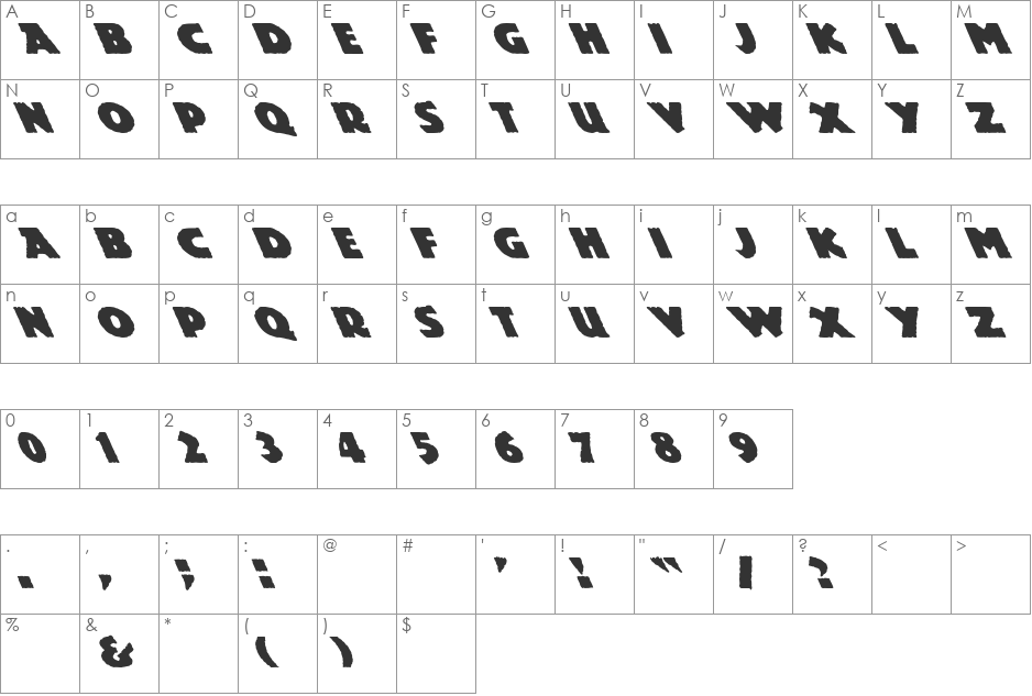 Mesozoic Lefty font character map preview