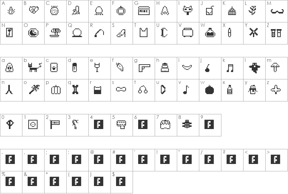 Aywadings font character map preview