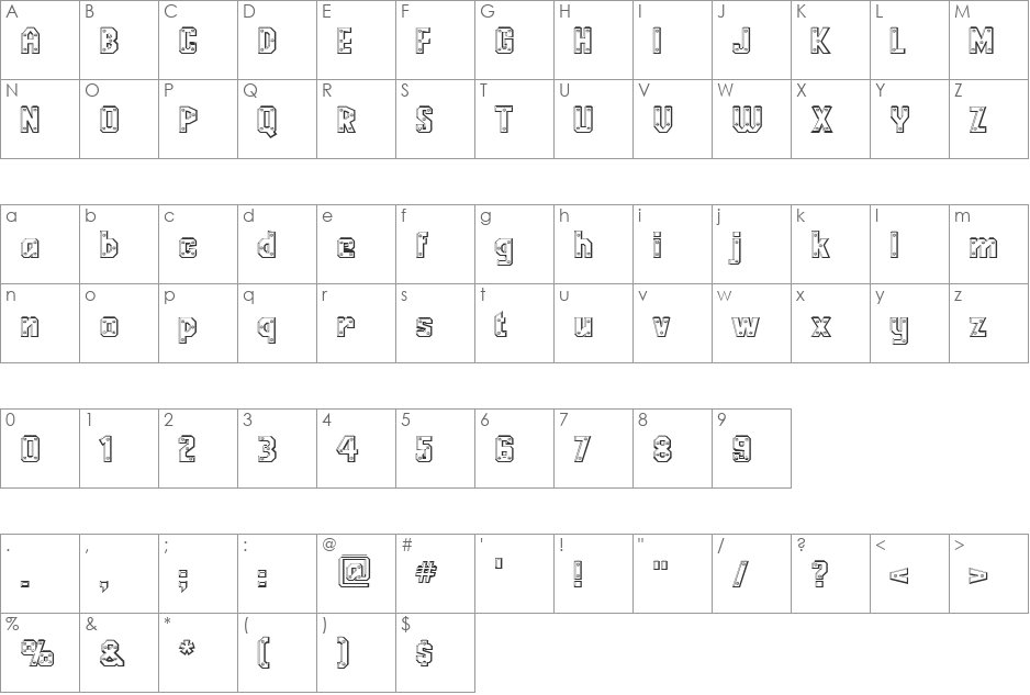 Messing Lettern font character map preview