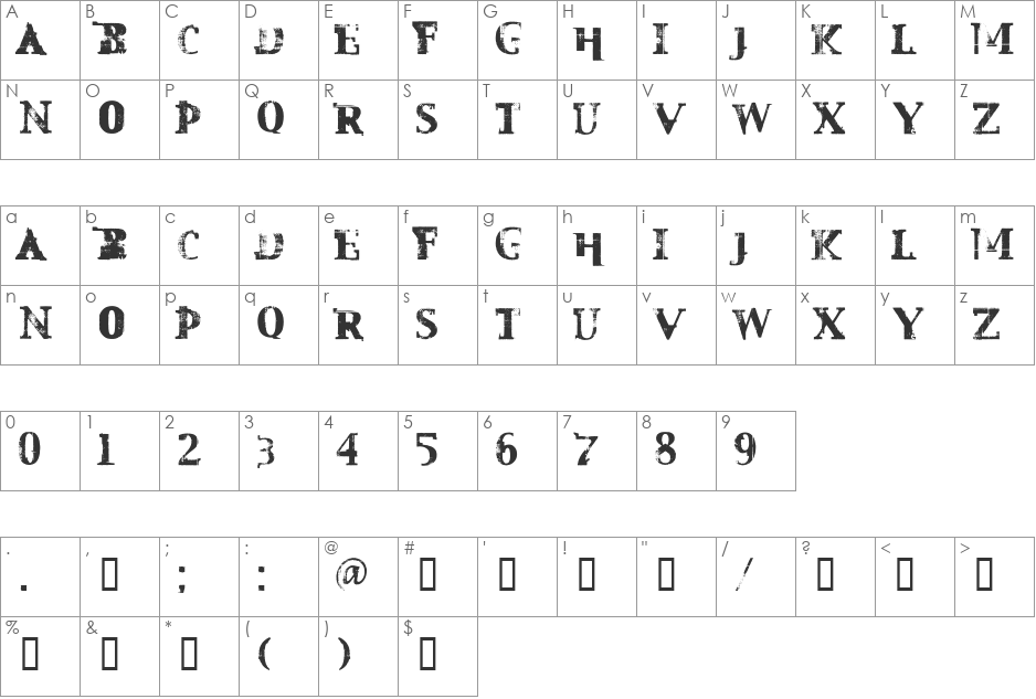 Mest font character map preview