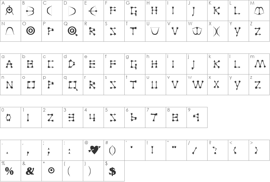 Mestize font character map preview