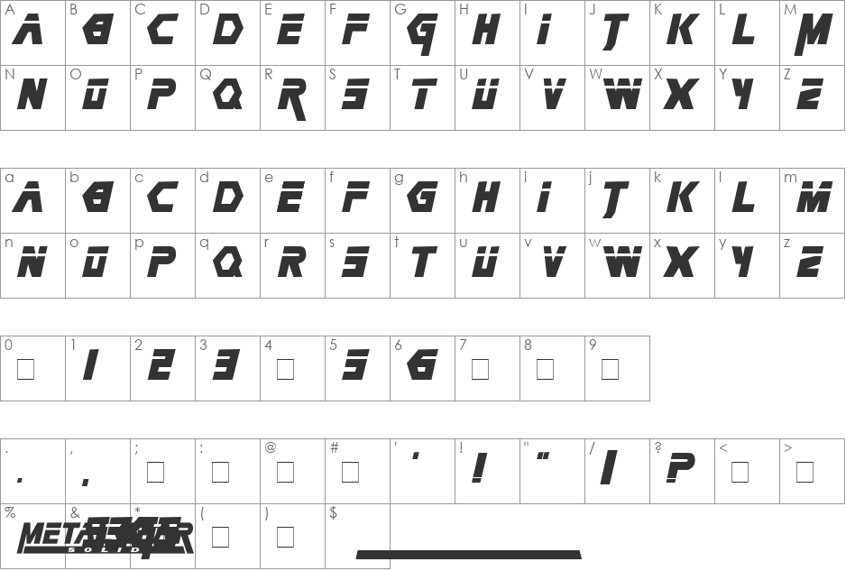 Metal Gear font character map preview